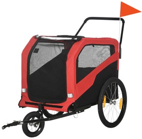 PawHut Przyczepa rowerowa dla dzieci, z odblaskami, 1 flaga, 170 cm x 77 cm x 90 cm, Czerwony