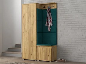 Nowoczesna garderoba do przedpokoju dąb craft + zieleń butelkowa - Fazo 4X