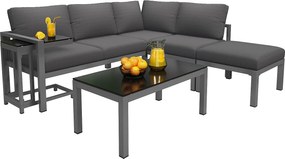 Zestaw mebli ogrodowych modułowych metalowych: 2 sofy 2-osobowe + 1 stołek + 1 stolik kawowy + 1 stolik pomocniczy - Szary
