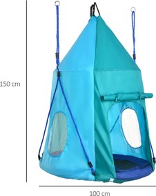 Outsunny Huśtawka gniazdowa z namiotem dla dzieci Ø100 cm błękitno-zielony idealna do ogrodu | Aosom PL