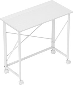 HOMCOM Biurko z Kółkami Składane Biurko ze Stalową Ramą do Biura, Sypialni, 80 x 40 x 75 cm Białe | Aosom PL