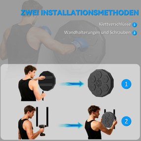 SPORTNOW Trener bokserski z funkcją muzyki, Bluetooth, migające punkty, montaż na ścianie, skóra ekologiczna, Czarny
