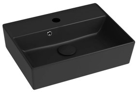 Umywalka ceramiczna nablatowa / wisząca czarna z otworem na baterię i z półką 50x38 cm LERA Black