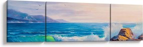 Obraz fal uderzających w klify, obraz olejny (170x50 cm)