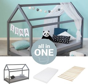 Łóżko dziecięce 80x160 cm Szare Łóżko Domek