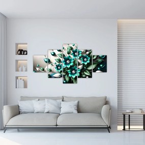 Obraz - 3D turkusowe kwiaty (125x70 cm)