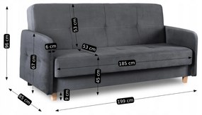 Sofa z Funkcją Spania CUBA Rozkładana Wersalka Dwuosobowa Szara Nowoczesna do Salonu