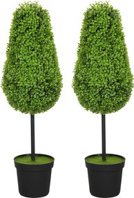 HOMCOM Zestaw 2 Sztucznych Roślin Bukszpanowych 90 cm w Kształcie Łez, Sztuczne Rośliny w Donicy - Nowoczesna Dekoracja