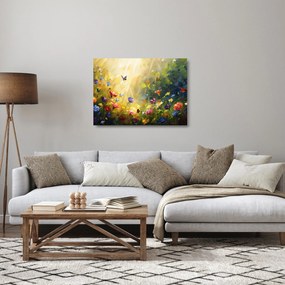 Obraz na szkle - Wiosenna łąka kwiatowa, malarstwo (70x50 cm)