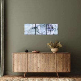 Obraz - Kwiatowy fresk na ceglanej ścianie (z zegarem) (90x30 cm)