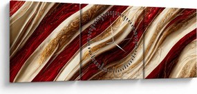 Obraz - Złoto - biała tekstura (z zegarem) (90x30 cm)