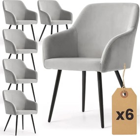 Zestaw 6 szarych krzeseł tapicerowanych welurem L7-D60