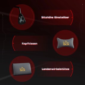 HOMCOM Ergonomiczny fotel gamingowy z regulowanymi podłokietnikami 3D, obrotowy fotel biurowy z podparciem lędźwiowym, szary