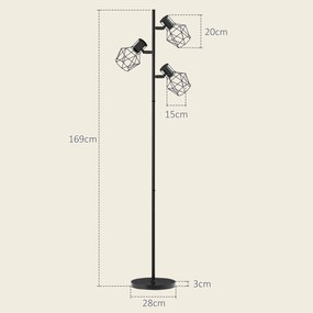HOMCOM Lampa stojąca z 3 regulowanymi elementami oświetleniowymi, struktura przypominająca drzewo, do salonu i sypialni, metal, Kolor Czarny