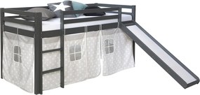 Łóżko piętrowe z zjeżdżalnią 90x200 cm Szare Drewno sosnowe Zasłona Gwiazdy