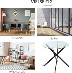 HOMCOM stolik kawowy okrągły ze szklanym blatem do salonu i sypialni czarny metalowy design | Aosom PL