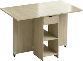 HOMCOM Rozkładany stół jadalniany dla 2–4 osób, stół na kółkach z otwartą półką i szufladą, idealny do małych przestrzeni, naturalny | Aosom PL