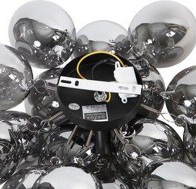Designerska lampa sufitowa czarna z przydymionym szkłem 4-światłowa - Uvas