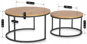 Zestaw Stolików Kawowych DELIA MAX 60 cm/80 cm Dąb Złoty Nowoczesny Loft