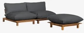 Sofa Modułowy Rozkładany 2-częściowy Z Pufą Z Drewna Akacjowego Brina Grafitowa Szarość - Sklum