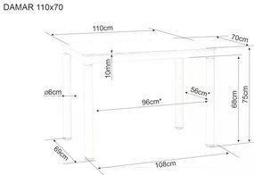 Czarny stół jadalniany DAMAR 100x70 cm, biały dekor marmurowy