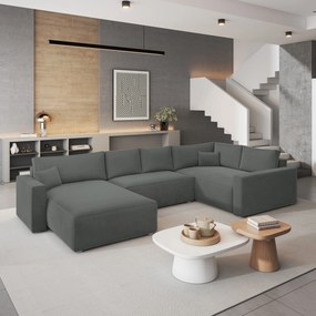 Masseno Narożnik VELAMI z funkcją spania i pojemnikiem na pościel Narozniki U, Rozkładana sofa - Szary, MONOLITH 85