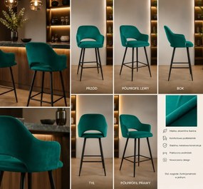 Hoker Milano krzesło barowe tkanina Welur podstawa metalowa : Kolor nogi - Czarna stożek, Kolor tkaniny - VELVET - MG20, Typ siedziska - Siedzisko obrotowe 360°