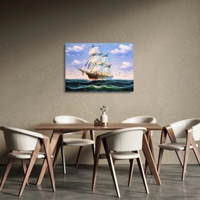 Obraz na szkle statku na falach (70x50 cm)