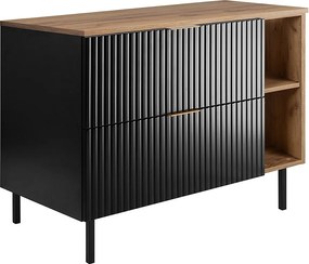 Szafka pod umywalkę, Czarny / Dąb Craft + złoty uchwyt, 100 x 77 x 46 cm, nogi czarne, bez blatu