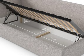 Łóżko Bao 90x200, tkanina LOOP 07, stelaż metalowy, strona lewa, otwierany bocznie