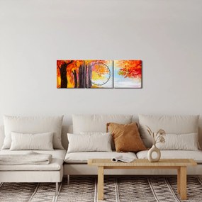 Obraz - Obraz olejny, kolorowa jesień (z zegarem) (90x30 cm)