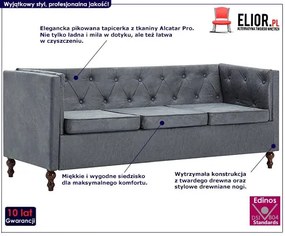 3-osobowa Sofa James 3Q w stylu Chesterfield - szara