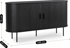 Komoda do Salonu Rozsuwana TRISH 140 cm Czarna Dwudrzwiowa Ryflowana Nowoczesna