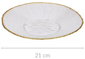 Szklany talerz deserowy ze złotą obwódką DATURA, 21 cm