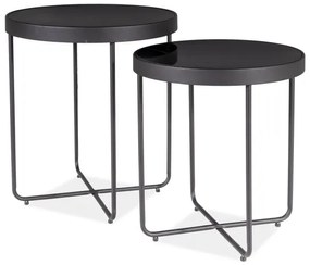 Stoliki pomocnicze ATENA GLASS zestaw 2 szt. Ø 40/45 cm, czarne