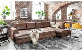 Brązowa rozkładana sofa w kształcie litery "U" z imitacji skóry Miuform Lofty Lilly Vintage, prawostronna