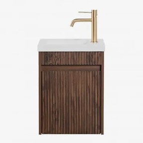 Zestaw Wiszących Mebli Łazienkowych Zintegrowany Z Umywalką Narek Ciemna Czerń & Bezlusterkowiec & Złoto - Sklum