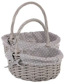 Zestaw koszyków wiklinowych z tkaniną Szara kropka, 2 szt., 2 rozmiary, 31 x 28 x 26 cm