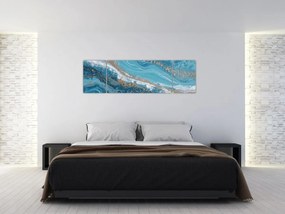 Obraz - Jasnoniebieski marmur ze złotem I. (170x50 cm)