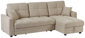 Kanapa narożna rozkładana i dwustronna z beżowej tkaniny szenilowej LUMARIO