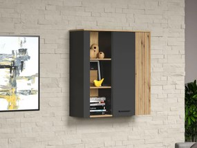 Witryna wisząca do salonu z lamelami grafit + dąb evok E2-G51