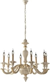 Żyrandol Leonardo z drewna w kolorze kości słoniowej i płatków złota, 6 świateł, 130 Ø74 BL180-6-AV