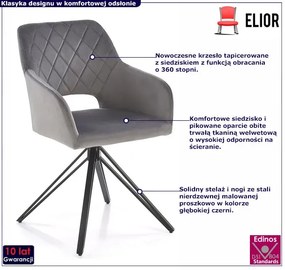 Szare krzesło z funkcją obracania o 360 stopni - Kendra