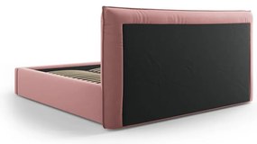 Różowe tapicerowane łóżko dwuosobowe ze schowkiem i stelażem 180x200 cm Elio – Milo Casa