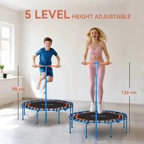 SPORTNOW Fitness-Trampolin, Treningstrampolin z regulowanym uchwytem, stabilny i cichy, do użytku wewnątrz, Stal, Niebieski