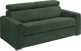 Kanapa 3-osobowa rozkładana typu express z zielonego weluru sztruksowego z siedziskiem z pianki z pamięcią kształtu - Powierzchnia spania na szerokich listwach 140 cm - Materac 18 cm VIZIR