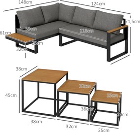 Outsunny Zestaw Mebli Ogrodowych 5-częściowy Szary | Aosom PL