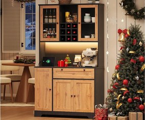 Nowoczesny kredens kuchenny 100x40x180cm - z gniazdkiem i LED - z 1 szufladą i 5 drzwiami - z półką na przyprawy - Naturalny