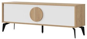 Biała szafka pod TV w dekorze dębu 140x51 cm Vae – Marckeric