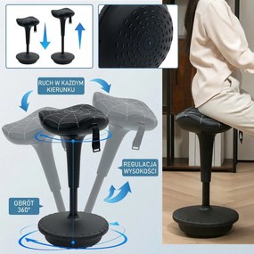 Vinsetto Stołek biurowy z funkcją obrotową, ergonomiczny stołek, regulowana wysokość 65,5-83,5 cm, 120° odchylany, czarny | Aosom PL